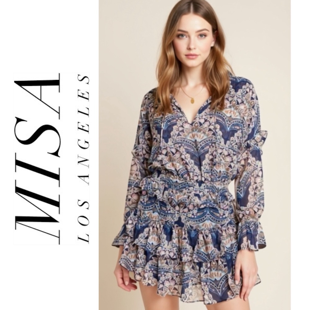 MISA Los Angeles Lola Smocked Abstract New Flowy Mini Dress Size Large NWOT